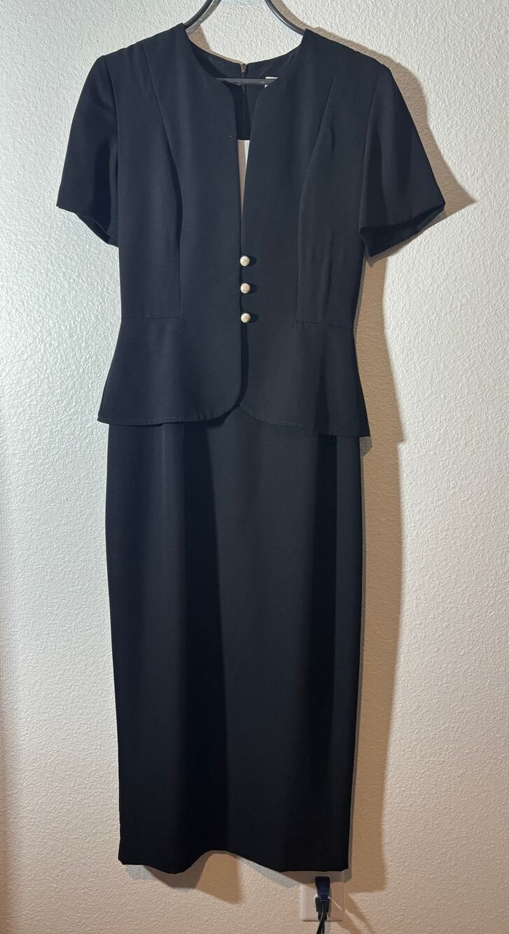 Danny & Nicole Vintage Size 6 Black Mock-Jacket Maxi Dress Faux Pearl Buttons